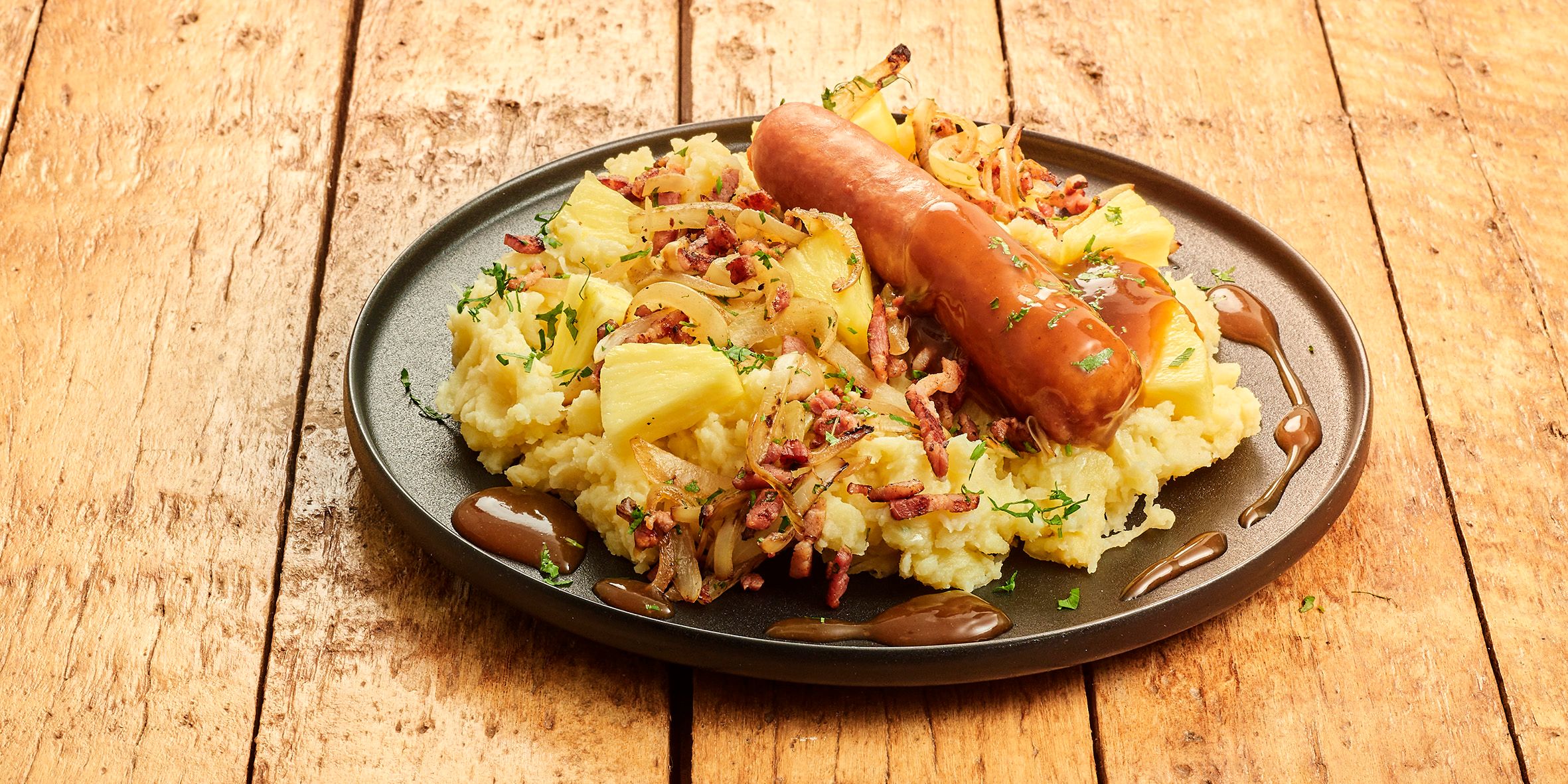 Stamppot Zuurkool Met Vegetarische Rookworst Uitgekookt